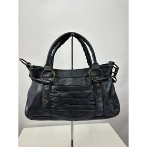 Bolsa Shoulder Bag Metallic Pewter Whipstitched Top Handles Super Soft Leather